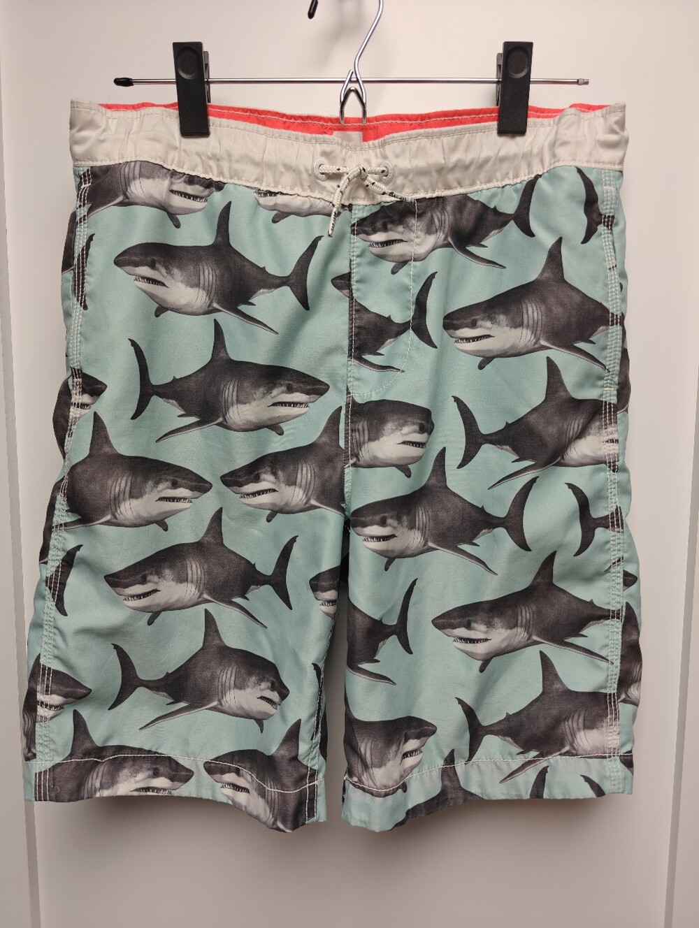GAP Kids Surf Great White Shark Print Aqua Swim Trunks W/Pockets L 10/11 Husky
